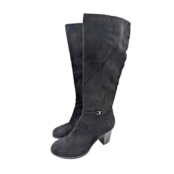 Anne Klein Rya Block Heel Knee High Boots Side Zip Women's Black Size US10M EU41 - Picture 1 of 12